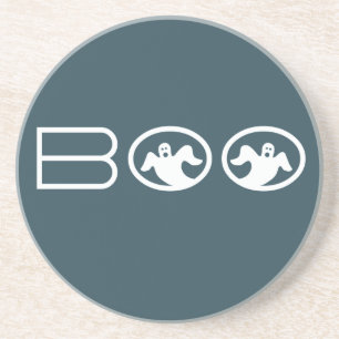 En Grès Dessous de verre d'Halloween de Boo, bleu et blanc