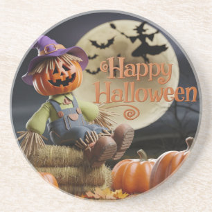 En Grès Dessous de verre d'Halloween éffrayant Scarecrow