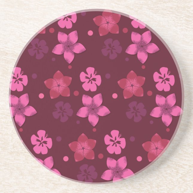 En Grès Dessous de verre d'impression rose hawaïen (Devant)