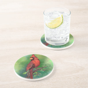 En Grès Dessous de verre d'oiseaux du Cardinal rouge du No