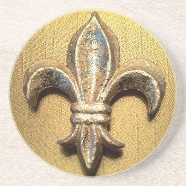 En Grès Dessous de verre d'or d'impression de Fleur de lis (Devant)