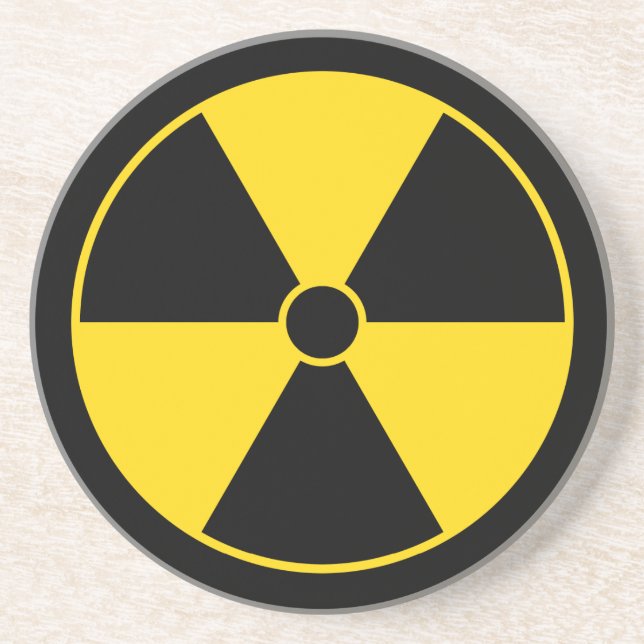 En Grès Dessous de verre du symbole de rayonnement jaune e (Devant)