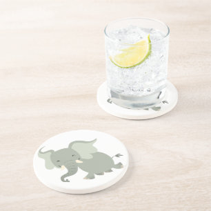 En Grès Dessous de verre Eléphant Cartoon Joyeux