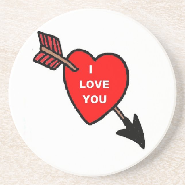 En Grès Dessous de verre Flèche Tru Coeur Rouge, Je T'Aime (Devant)