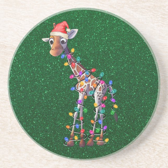 En Grès Dessous de verre Giraffe de Noël (Devant)
