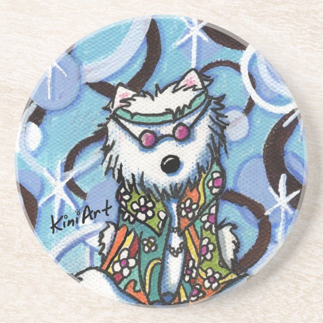En Grès Dessous de verre hippies de chien de Westie (Devant)