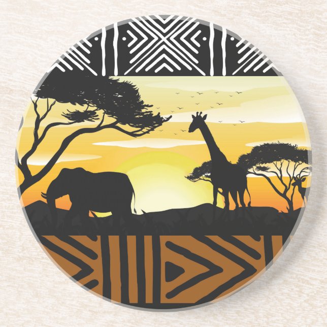 En Grès Dessous de verre imprimé scène de safari africain (Devant)