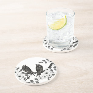 En Grès Dessous de verre Inséparables vintages
