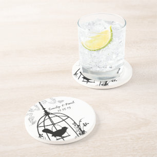 En Grès Dessous de verre Inséparables Vintages Black Bird