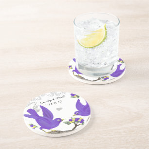 En Grès Dessous de verre Inséparables Vintages violets