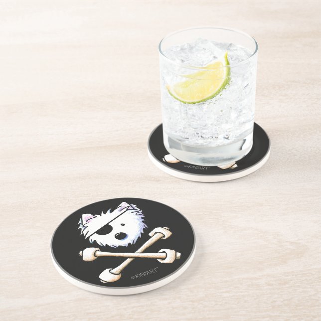 En Grès Dessous de verre KiniArt Pirate Westie Crossbones (Côté)