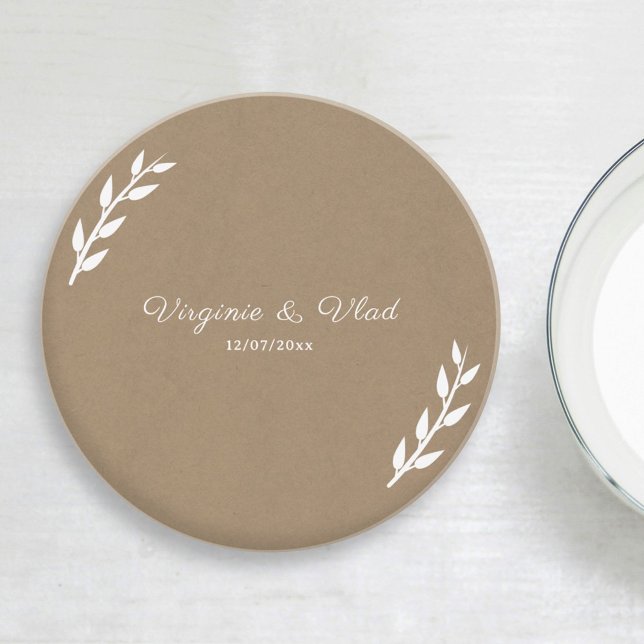 En Grès Dessous de verre Mariage Kraft et Rustique (Kraft & Rustic Wedding Coaster)