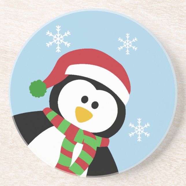 En Grès Dessous de verre mignons de pingouin de Noël (Devant)