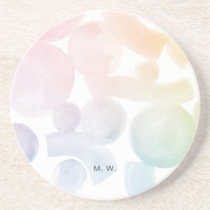 En Grès Dessous de verre Motif d'aquarelle gai avec initia