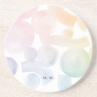 En Grès Dessous de verre Motif d'aquarelle gai avec initia