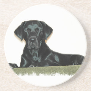 En Grès Dessous de verre noirs de sommeil de labrador