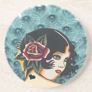 En Grès Dessous de verre Peacock Fille vintage