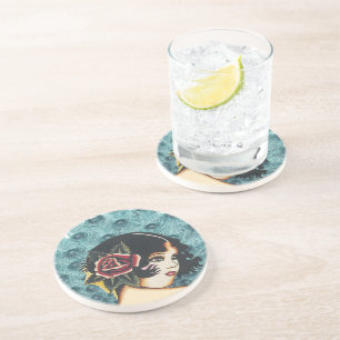 En Grès Dessous de verre Peacock Fille vintage