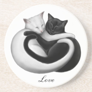 En Grès Dessous de verre personnalisables de chats d'amour