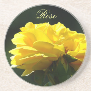 En Grès Dessous de verre personnalisés Rose jaune Fleurs d