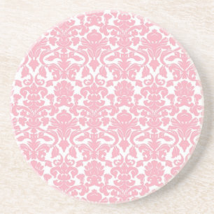 En Grès Dessous de verre rose-clair floraux vintages de