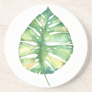 En Grès Dessous de verre tropicaux verts de feuille