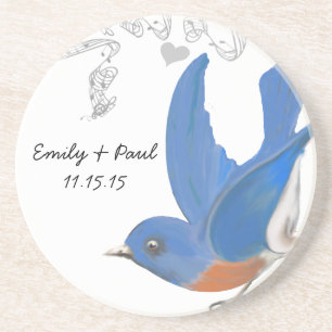 En Grès Dessous de verre vintages pour oiseaux bleus