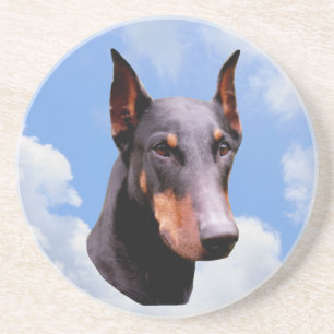 En Grès Doberman visage chien Dessous de verre animal