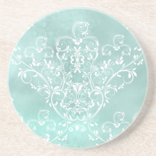 En Grès Élégant Dessous de verre de Damas Turquoise