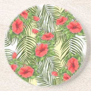 En Grès Feuilles tropicaux et Hibiscus Dessous de verre ro