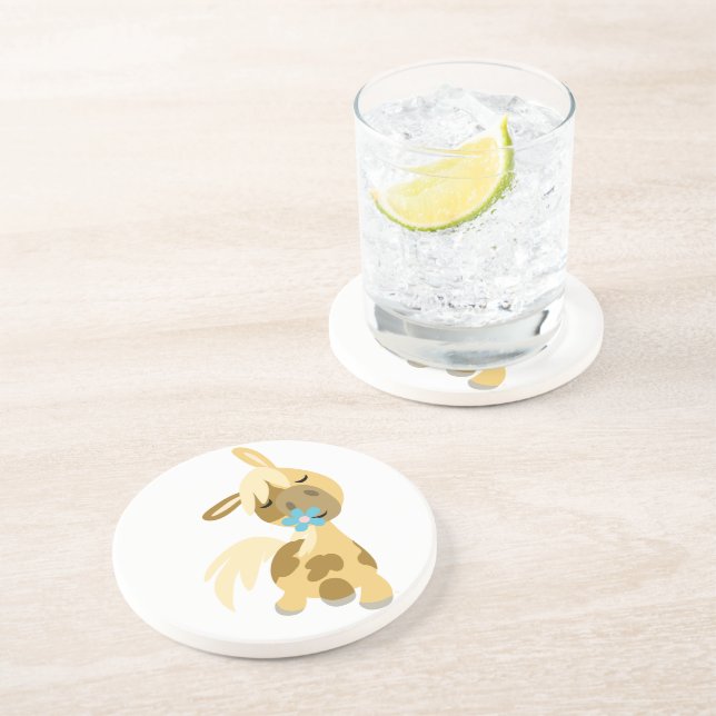 En Grès Fleur bleue et joli Dessous de verre de caricature (Côté)