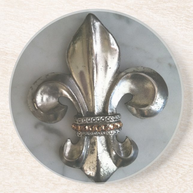 En Grès Fleur de lis sur les dessous de verre de marbre (Devant)