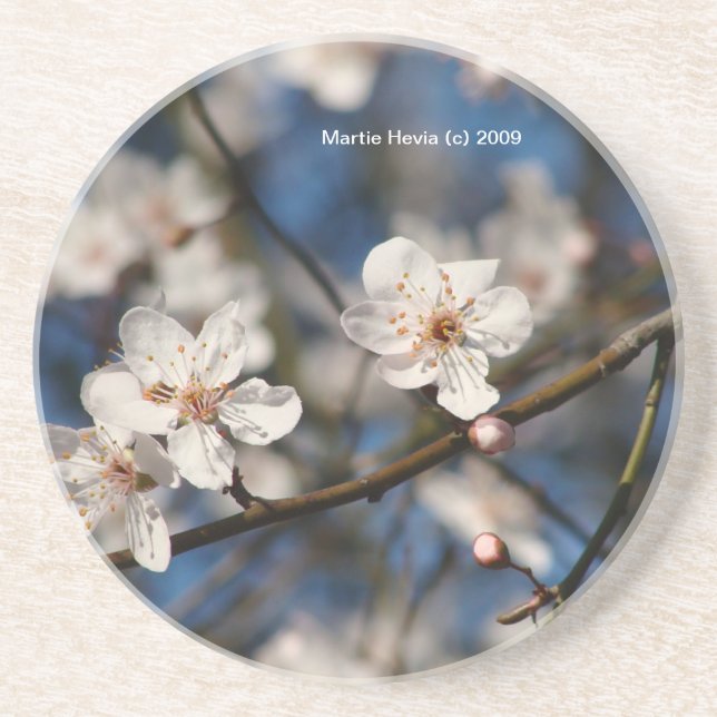 En Grès Fleurs de cerises roses - Dessous de verre (Devant)