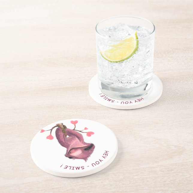 En Grès Funny Romantic Sloth Smile Dessous de verre (Côté)