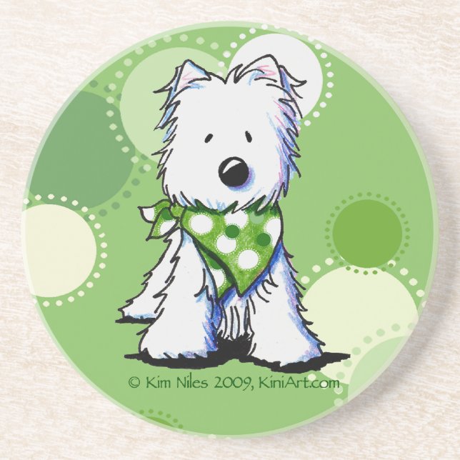 En Grès Green Dots Westie Chien Dessous de verre (Devant)