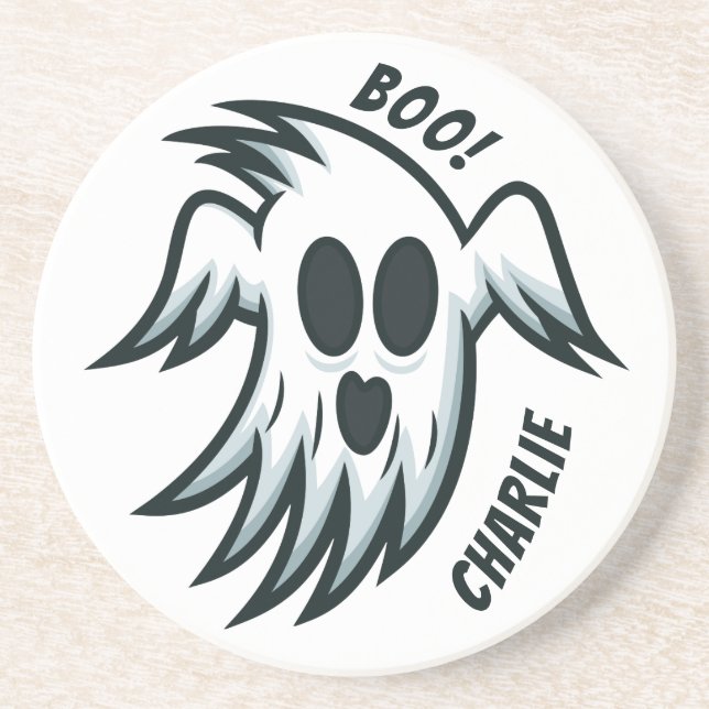 En Grès Halloween Ghosts nom personnalisé dessous de verre (Devant)