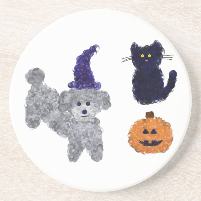 En Grès Halloween Gris Poodle #2 Dessous de verre (Devant)