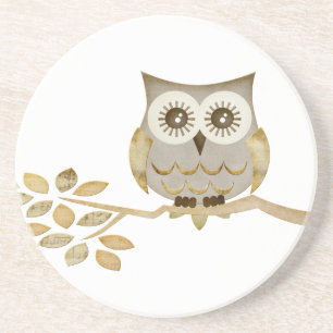 En Grès Hibou large de yeux dans des dessous de verre