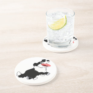 En Grès Joli Cartoon Bordure Collie Dessous de verre
