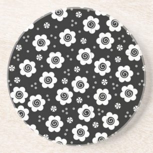 En Grès Joli dessous de verre de fleurs blanches noires