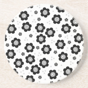 En Grès Joli dessous de verre de fleurs blanches noires