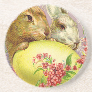 En Grès Lapins de Pâques et dessous de verre vintage d'oeu