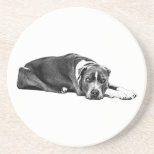 En Grès Loyal Compagnon Pitbull Mix Dessous de verre d'art