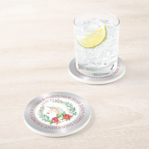 En Grès Noël licorne argent et blanc dessous de verre fron