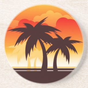En Grès Palmiers et Dessous de verre couché de soleil