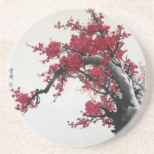 En Grès Peinture chinoise - dessous de verre de fleurs de