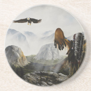 En Grès Peinture sur Dessous de verre Aigle et Indien