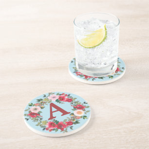 En Grès Roses sauvages avec Dessous de verre Arrière - pl