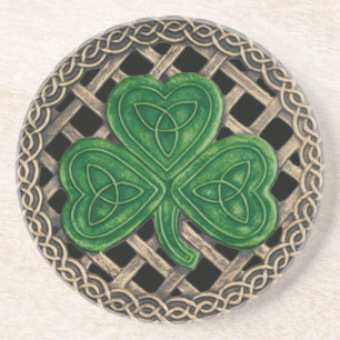 En Grès Shamrock Et Noeuds Celtiques Dessous de verre Noir