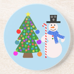 En Grès Snowman & sapin de Noël #4 Dessous de verre